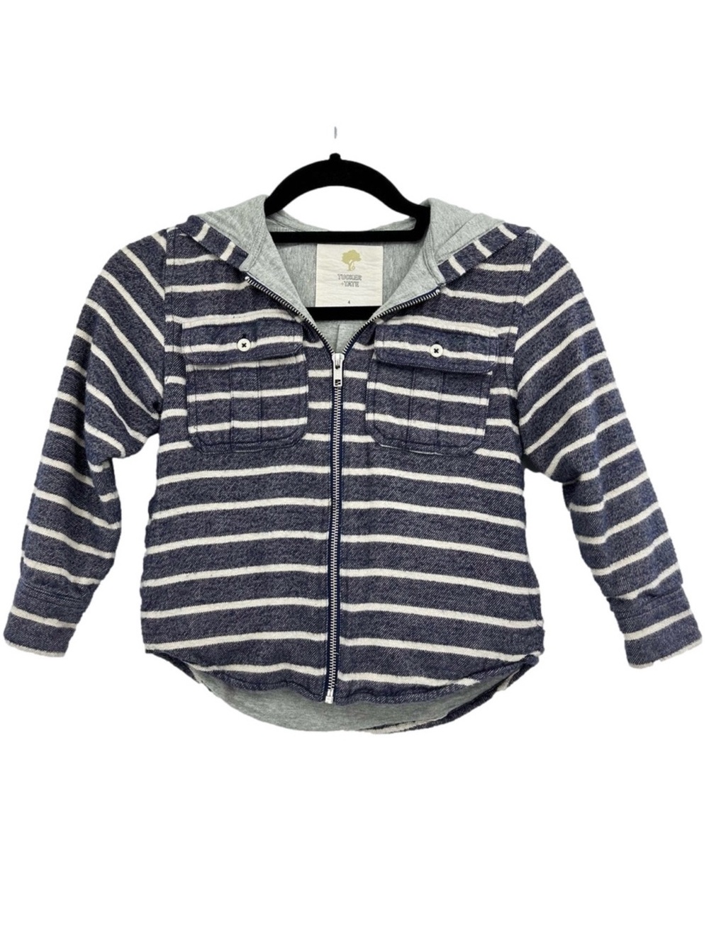 Tucker + Tate Boys Blue and White Striped Zip Up Hoodie Size 4